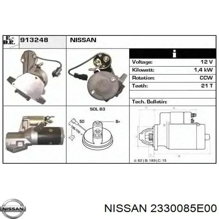 2330085E00 Nissan/Infiniti Стартер автомобиля