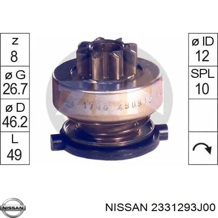 Бендикс стартера 2331293J00 Nissan/Infiniti