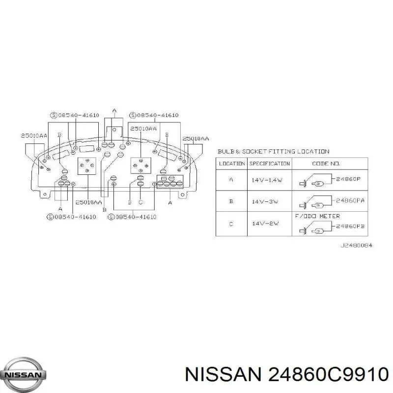 24860C9910 Nissan лампочка щитка (панели приборов)