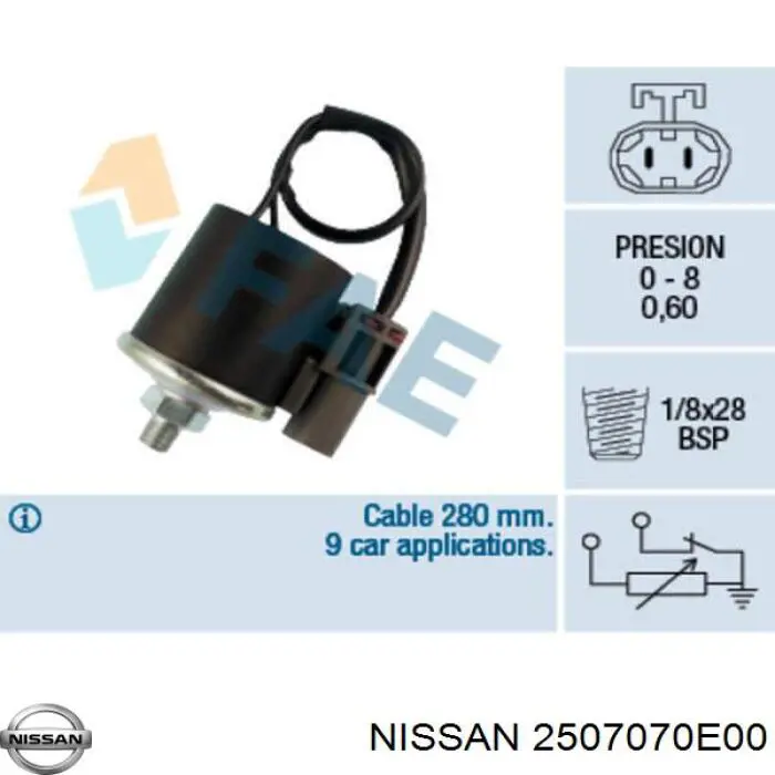 Датчик давления масла двигателя Nissan/Infiniti 2507007G11