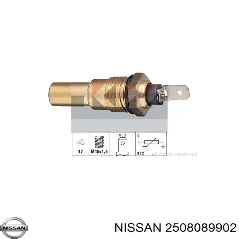 Sensor, temperatura del refrigerante (encendido el ventilador del radiador) 2508089902 Nissan/Infiniti