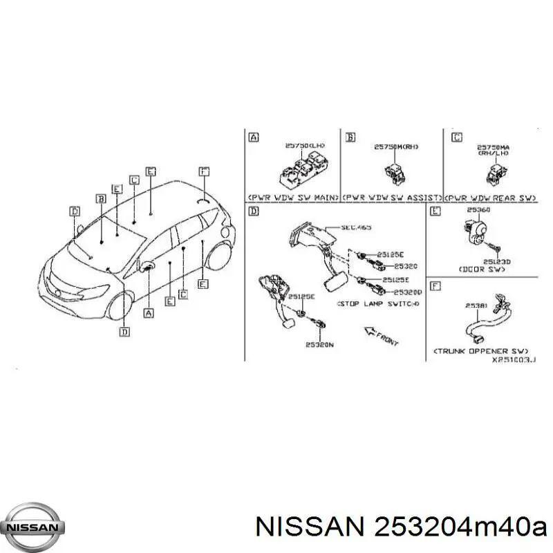 Датчик включения стопсигнала Nissan 253204M40A