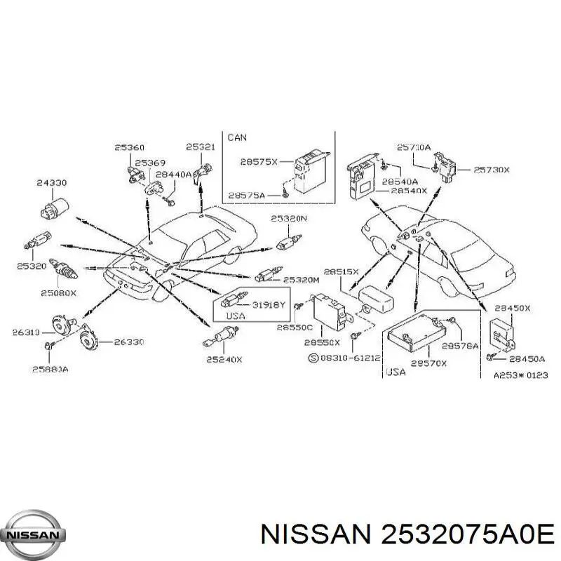 Датчик стоп сигнала 2532075A0E Nissan/Infiniti