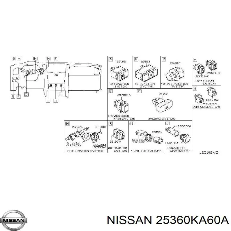 Датчик закрывания дверей (концевой выключатель) Nissan/Infiniti 25360KA60A цена, от 2.53 USD