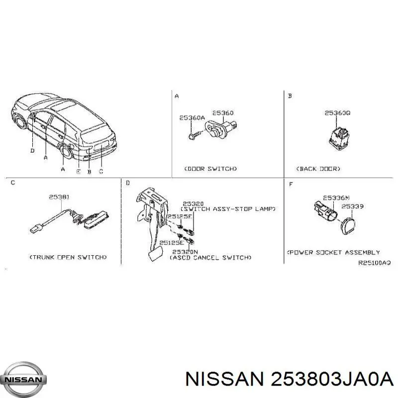 Кнопка привода замка третей/пятой двери Nissan/Infiniti 253803JA0A цена, от 14.99 USD
