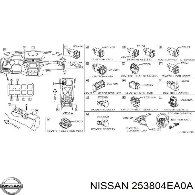 Botão de acionamento do fecho de tampa de porta-malas (de 3ª/5ª porta (de tampa de alcapão) para Nissan Qashqai (J11)