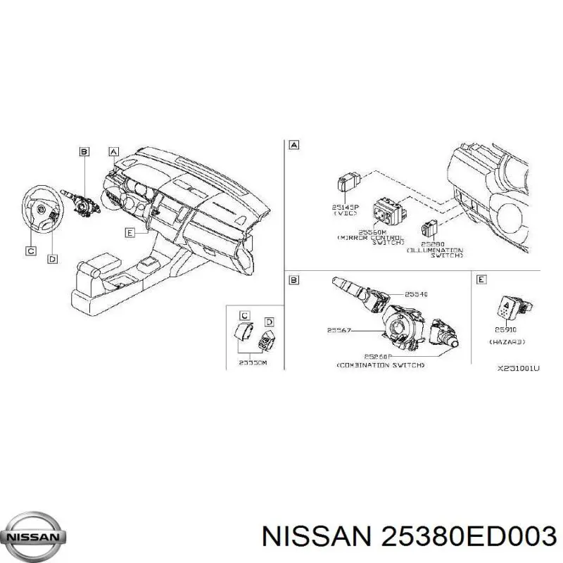 25380ED003 Nissan/Infiniti Кнопка привода замка крышки багажника (двери 3/5-й (ляды)