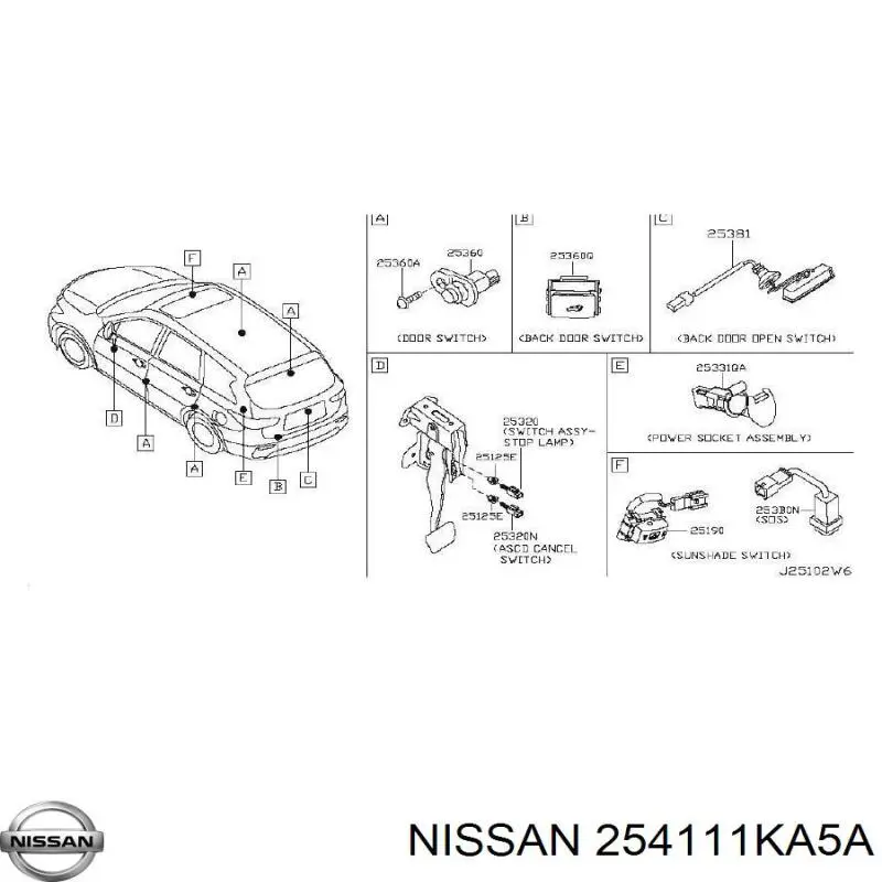 Купить 254111KA5A Nissan/Infiniti Кнопка стеклоподъемника передняя