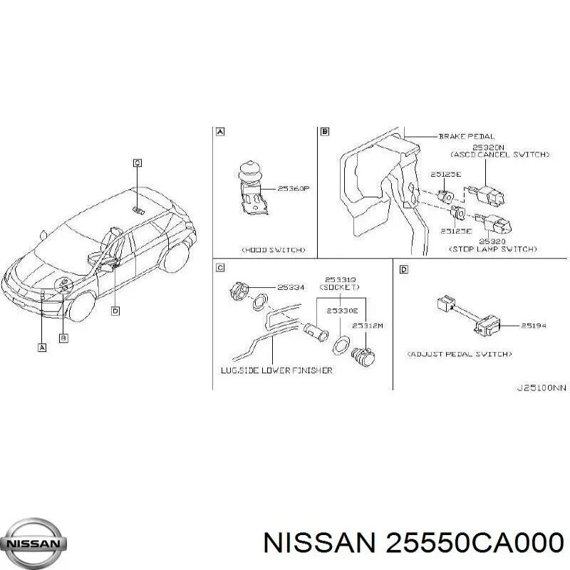 25550CA000 Nissan/Infiniti Блок кнопочных переключателей рулевого колеса