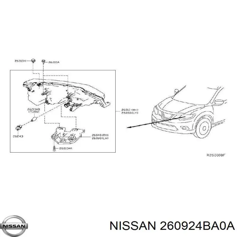 260924BA0A Nissan consola (adaptador de fixação da luz dianteira esquerda)