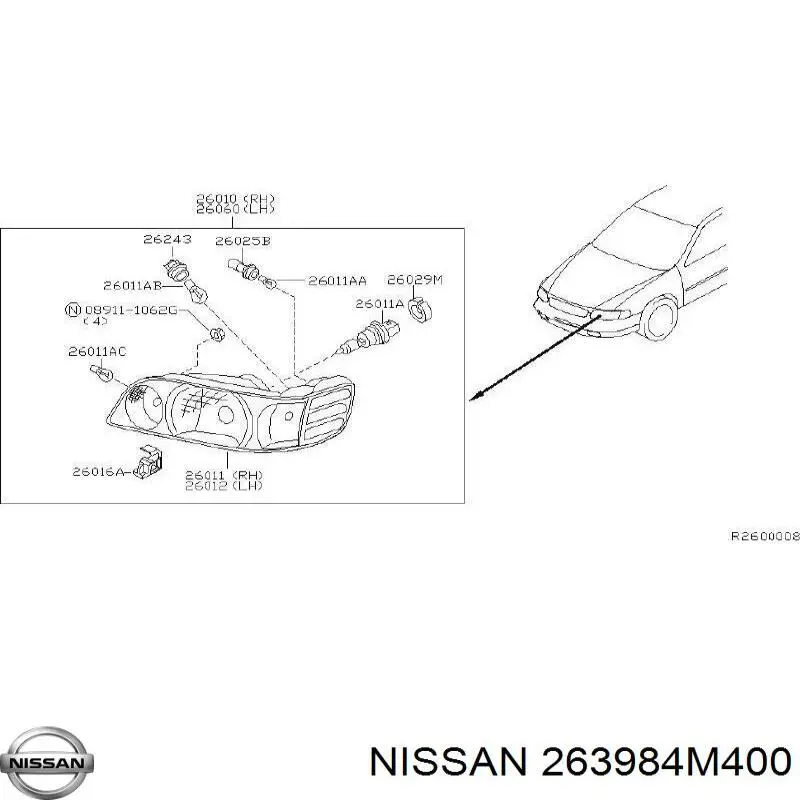 263984M400 Nissan кронштейн (адаптер крепления фары передней)