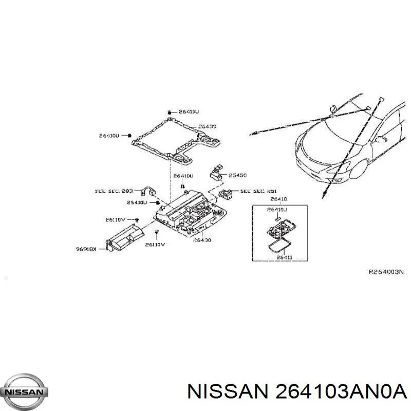Купить 264103AN0A Nissan/Infiniti Плафон освещения салона (кабины) задний