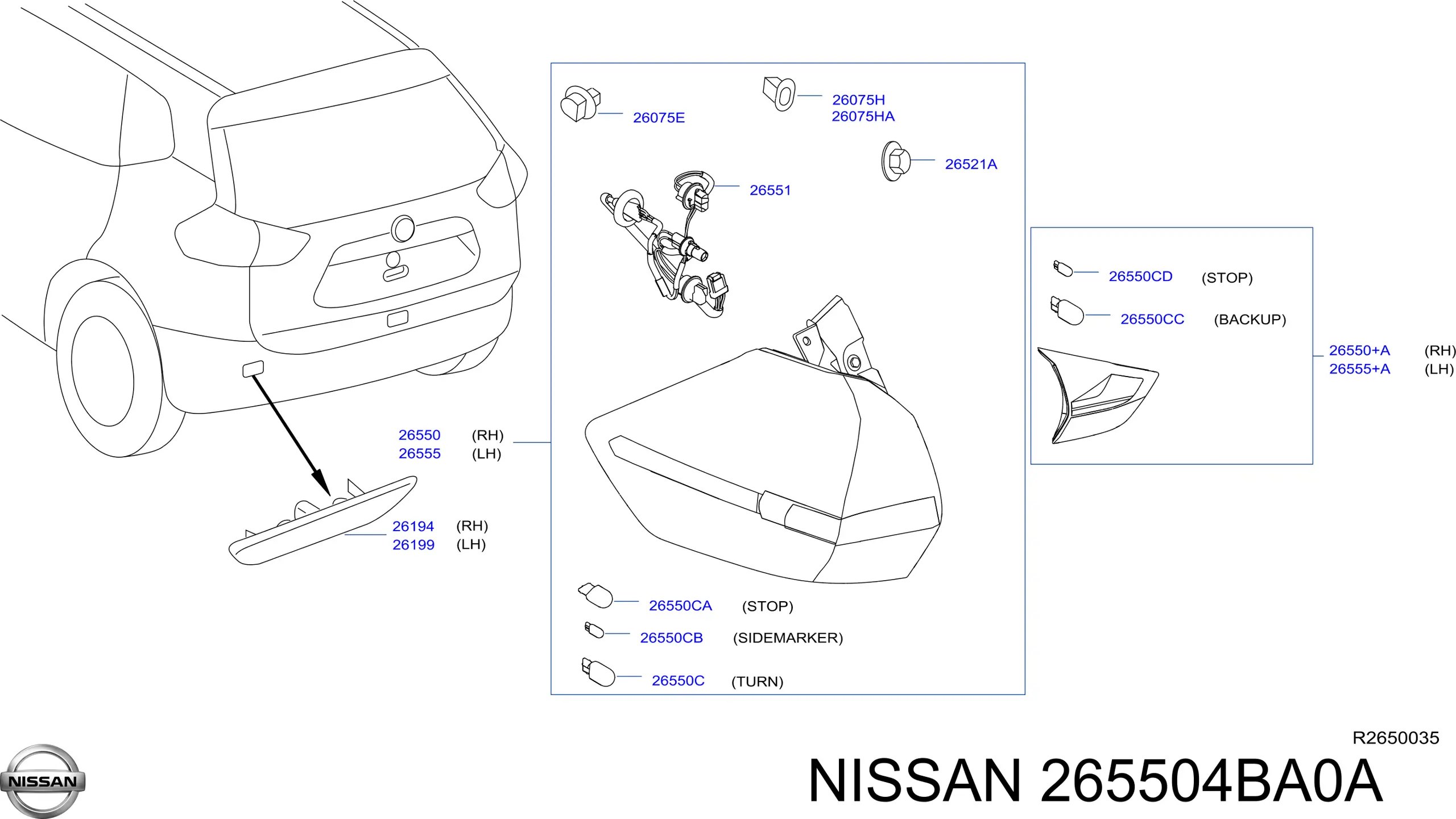 Фонарь задний правый внешний на Nissan Rogue T32U