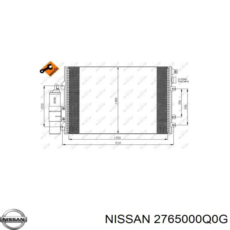 Конденсатор кондиционера Nissan/Infiniti 2765000Q0G цена, от 75.29 USD