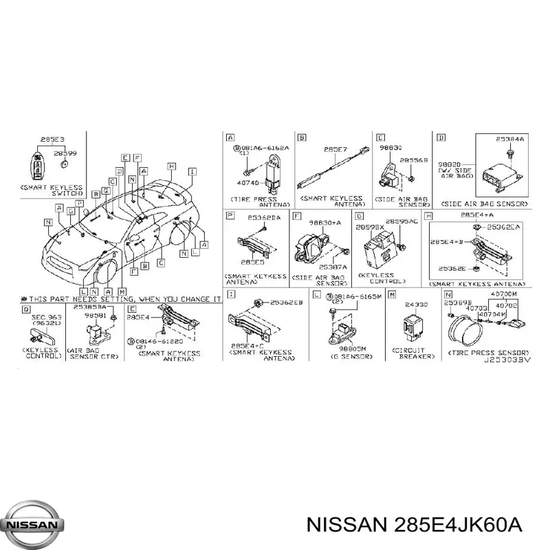 Антена/кільце имобілайзера 285E4JK60A Nissan