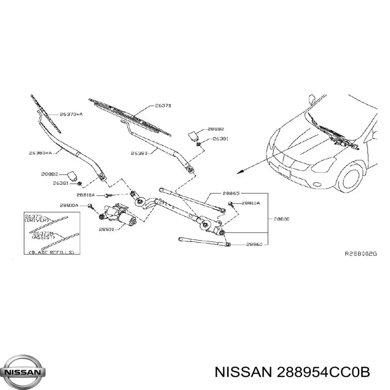 Elástico da escova de limpador pára-brisas de passageiro para Nissan Rogue (T32U)