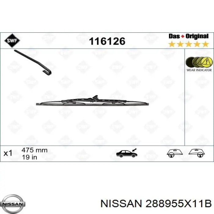 288955X11B Nissan limpa-pára-brisas do pára-brisas de passageiro