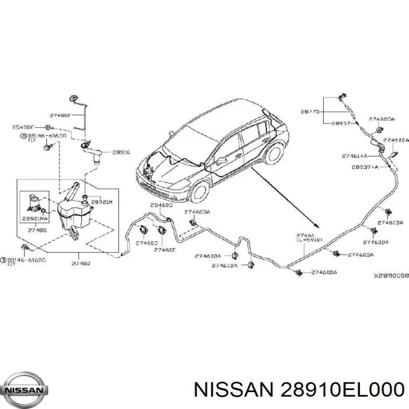 Tanque de fluido para lavador de vidro para Nissan Tiida (C11X)