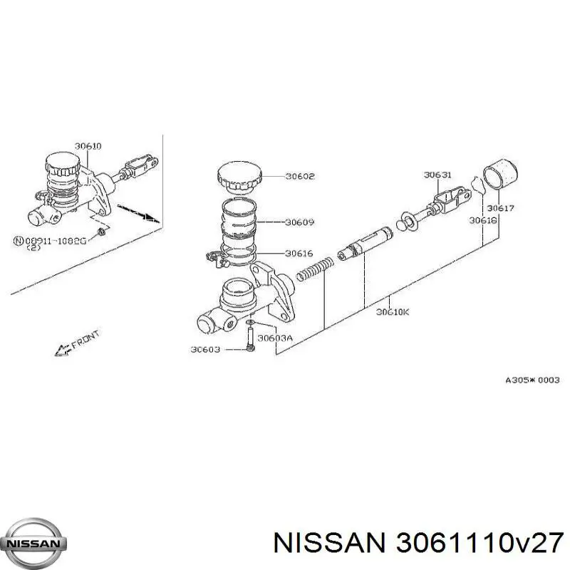 Ремкомплект главного цилиндра сцепления Nissan 3061110V27