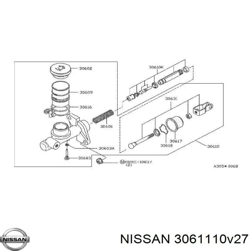 Ремкомплект главного цилиндра сцепления Nissan/Infiniti 3061110V27 цена, от 55.96 USD