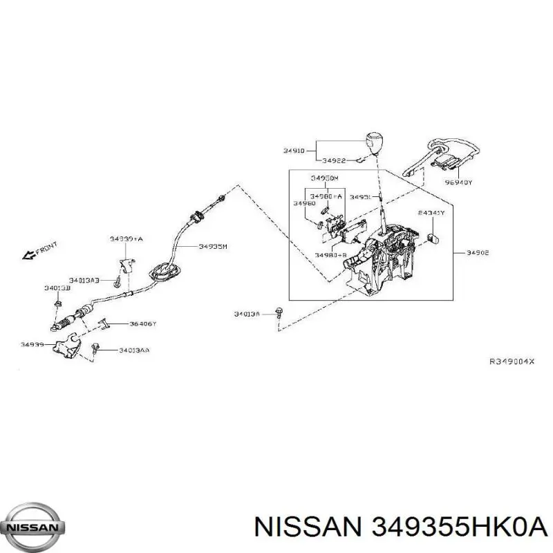 Трос переключения передач, селектора 349355HK0A Nissan