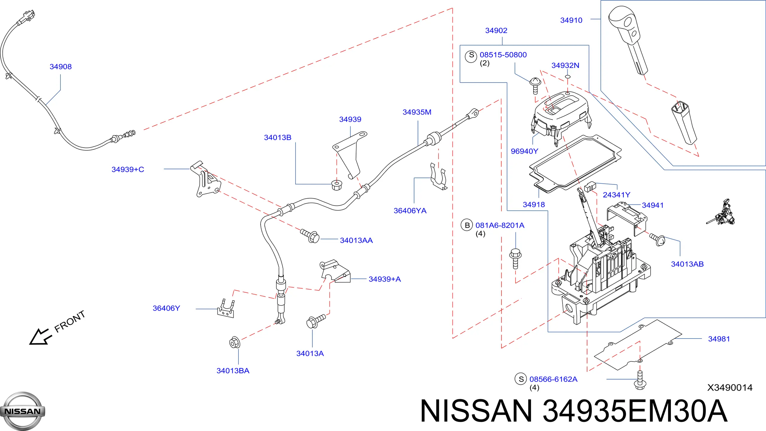 Трос переключения передач, селектора Nissan/Infiniti 34935EM30A цена, от 104.40 USD