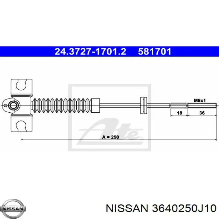 Купить 3640250J10 Nissan/Infiniti Передний трос ручника