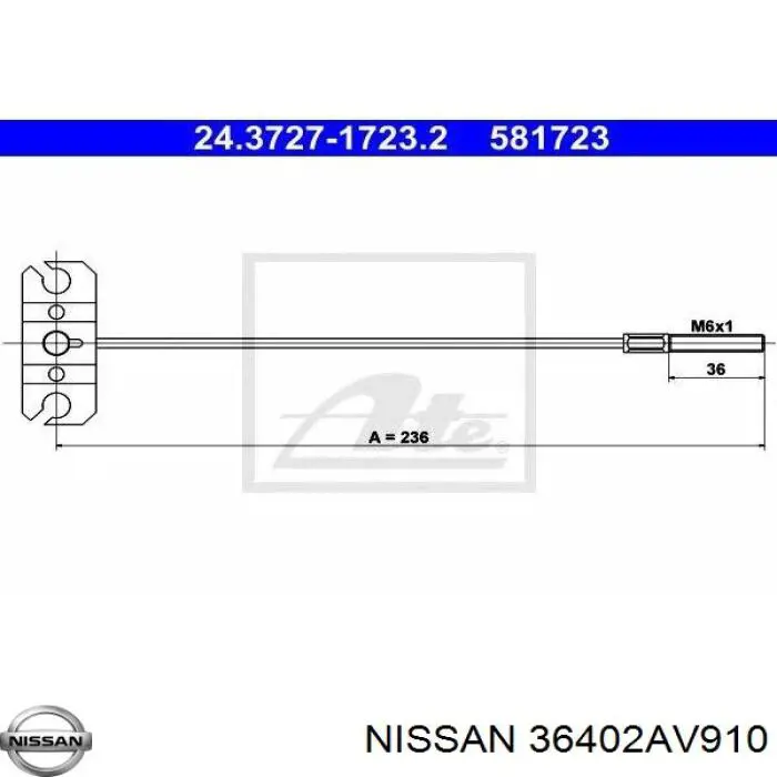 Передний трос ручника 36402AV910 Nissan