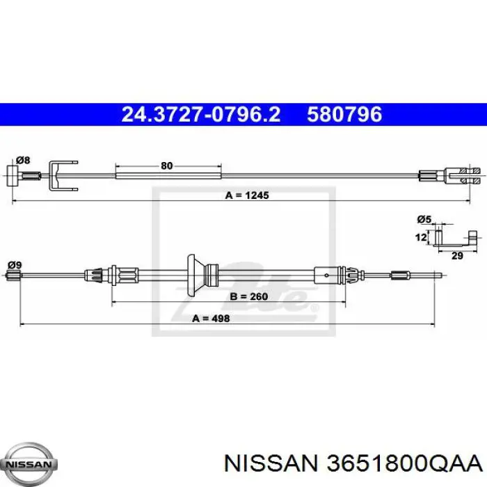 Трос ручного тормоза, промежуточный Nissan/Infiniti 3651800QAA цена, от 5.21 USD