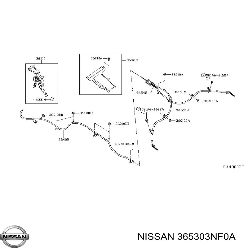 Cabo do freio de estacionamento traseiro direito para Nissan LEAF (ZE0U)