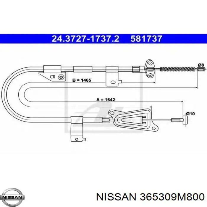 Задний правый трос ручника 365309M800 Nissan