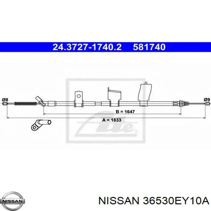Трос ручника задний правый Nissan/Infiniti 36530EY10A