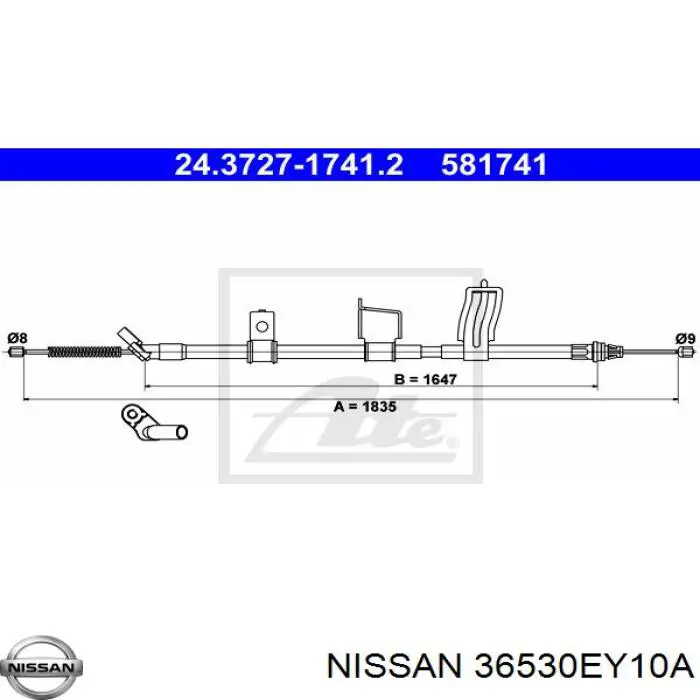 Купить 36530EY10A Nissan/Infiniti Задний правый трос ручника
