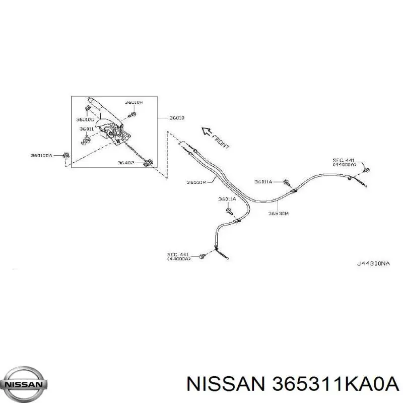 365311KA0A Nissan/Infiniti Трос ручного тормоза