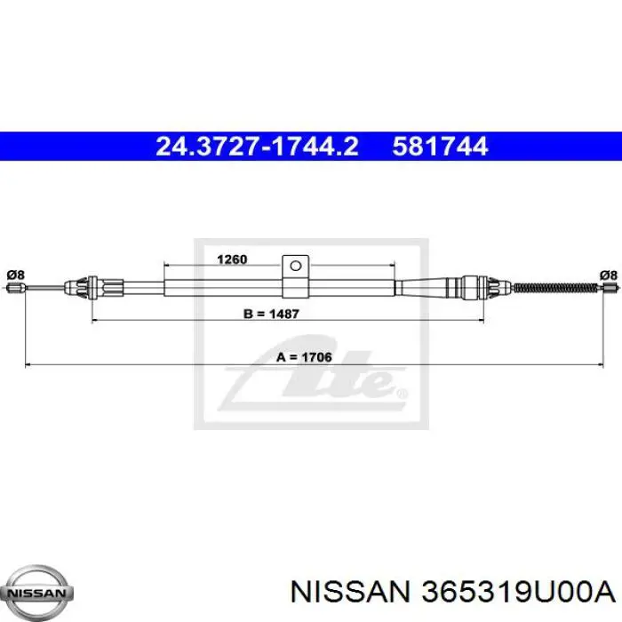 Трос ручника 365319U00A Nissan