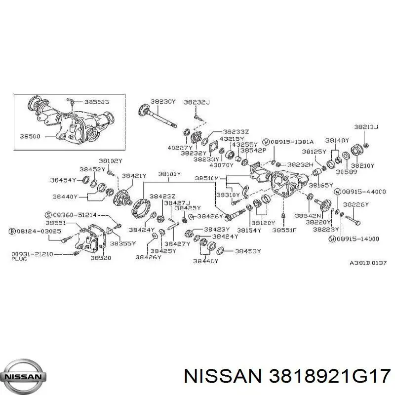 3818921G17 Nissan сальник хвостовика редуктора заднего моста