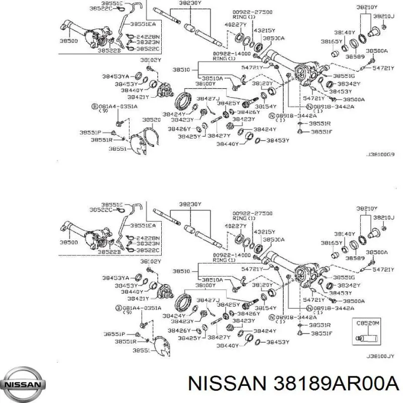 38189AR00A Nissan bucim da haste de redutor do eixo dianteiro