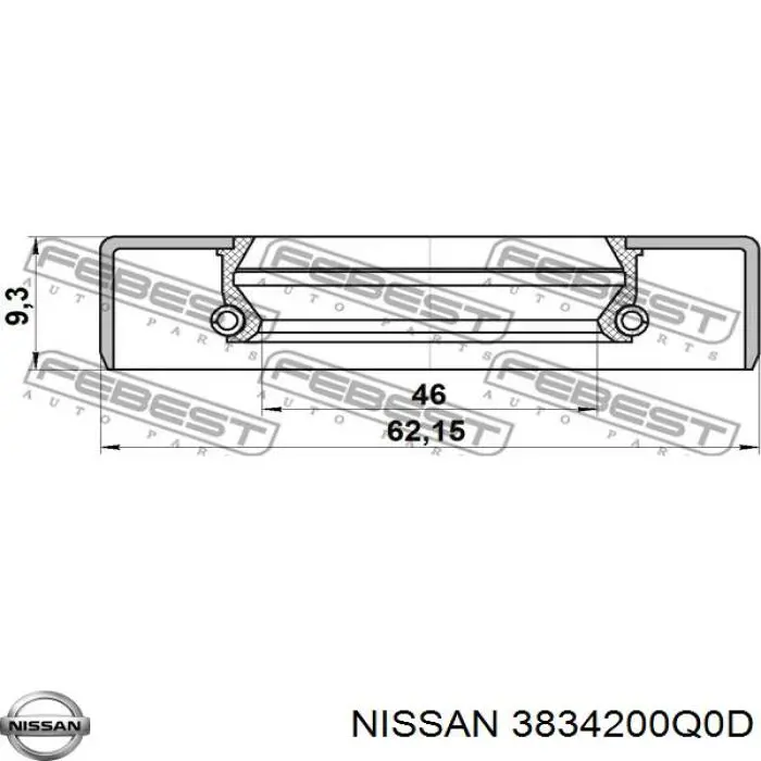 Сальник раздаточной коробки передний выходной 3834200Q0D Nissan/Infiniti