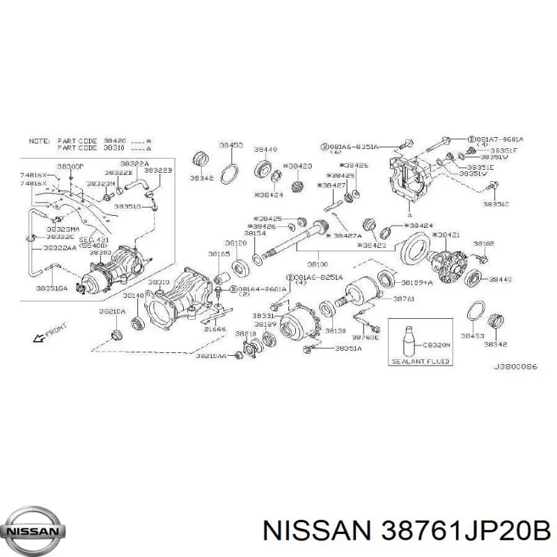 381898H510 Nissan bucim da haste de redutor do eixo traseiro
