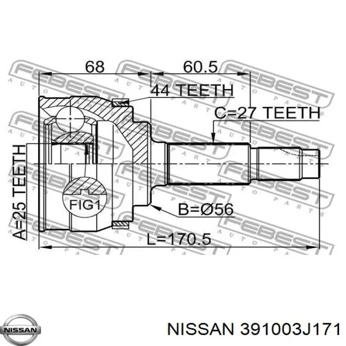 Правая полуось 391003J171 Nissan