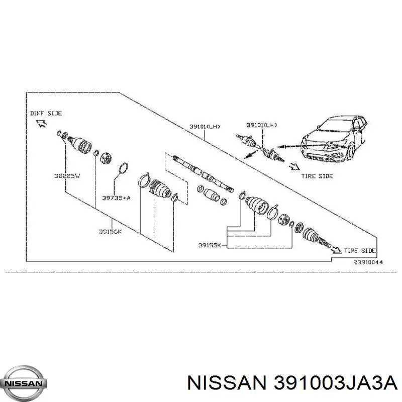 Правая полуось 391003JA3A Nissan