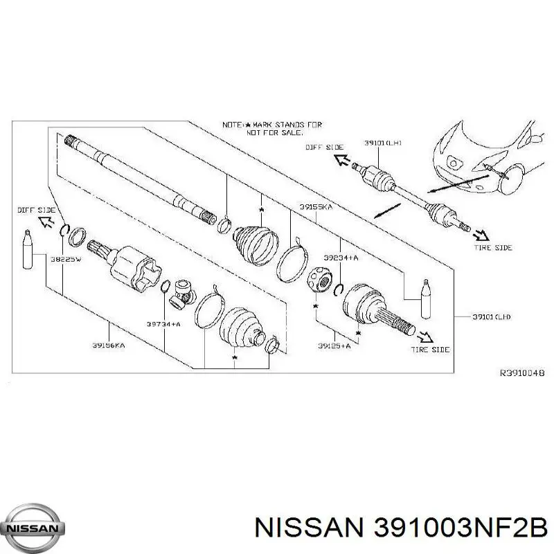 391003NF2B Nissan/Infiniti Полуось передняя, правая
