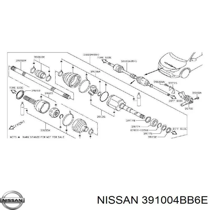 Правая полуось 391004BB1B Nissan