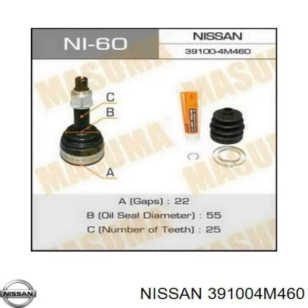 391004M460 Nissan полуось (привод передняя левая)