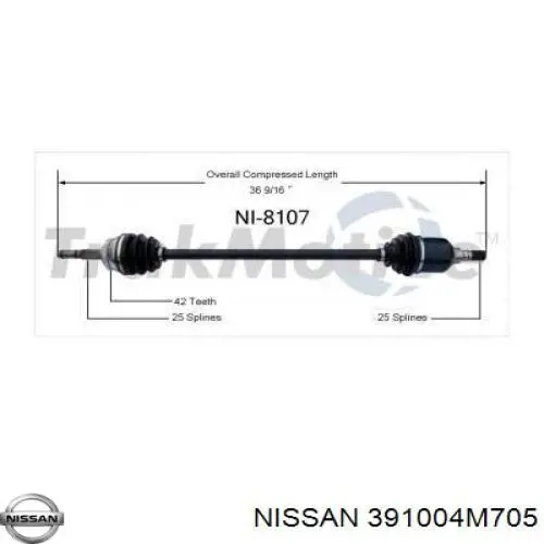 391004M715 Nissan полуось (привод передняя правая)