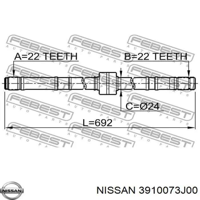 Полуось (привод) передняя правая 3910073J00 Nissan