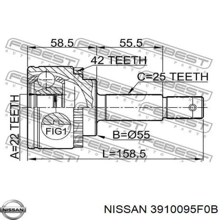 3910095F0B Nissan полуось (привод передняя правая)