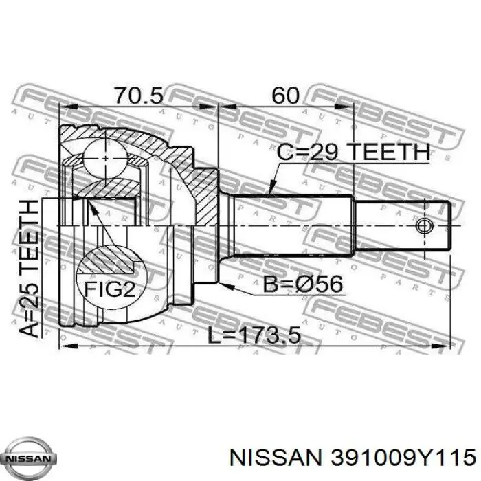 ШРУС наружный передний 391009Y115 Nissan