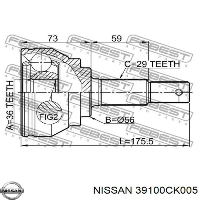 Правая полуось 39100CK005 Nissan