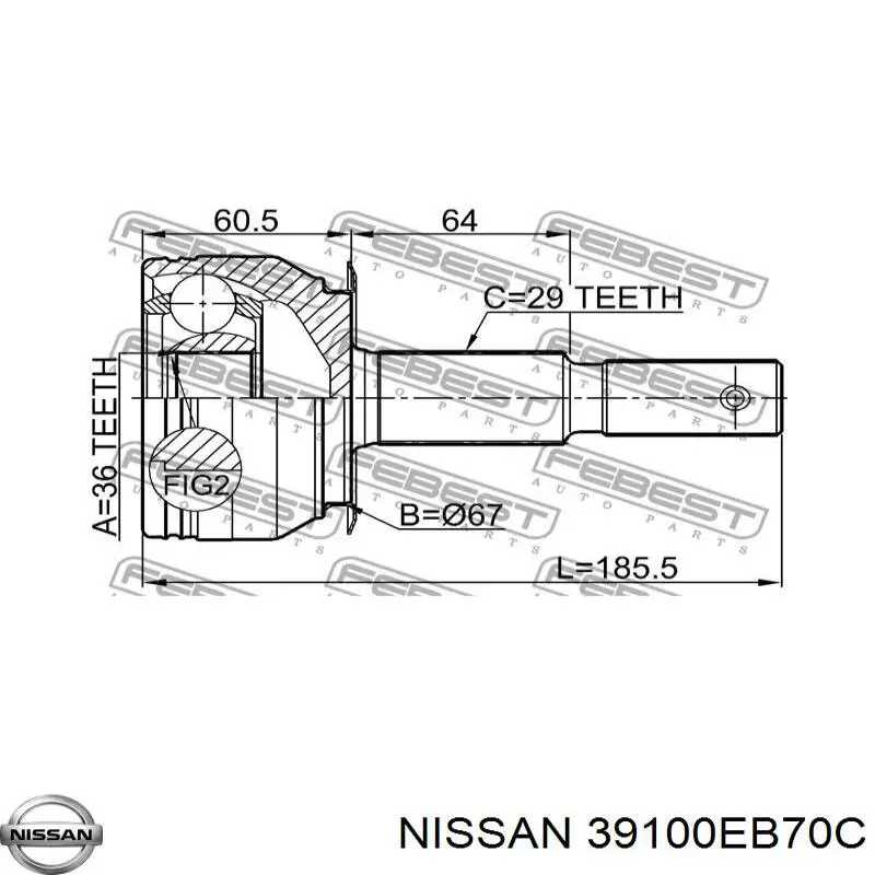 39100EB70C Nissan/Infiniti Полуось передняя, правая